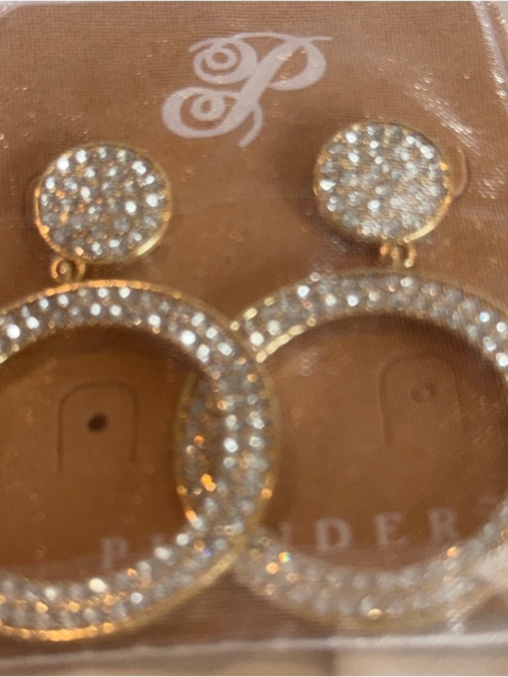 Gold-Tone Paved Crystal  Hoop Drop Earrings - Women Jewelry